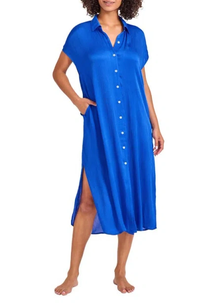 Tommy Bahama Calypso Wave Button Front Cover-up Dress In Blue