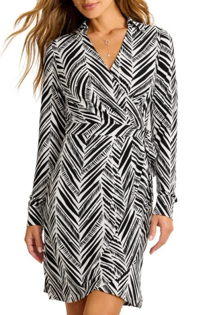 Tommy Bahama Carmela Seaside Sketch Long Sleeve Wrap Shirtdress In Black