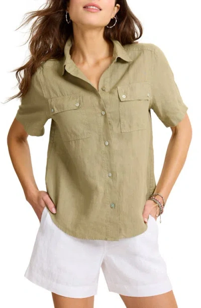 Tommy Bahama Castialina Utility Linen Button-up Shirt In Green