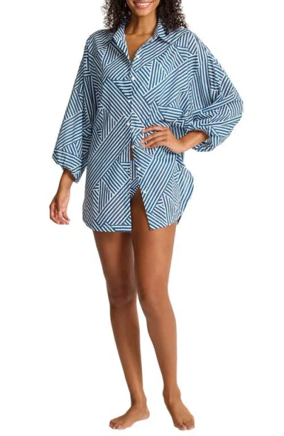 Tommy Bahama Catalina Coast Cotton Cover-up Boyfriend Shirt In Blue