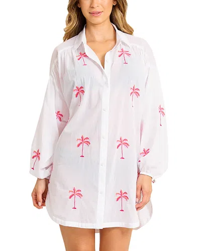 Tommy Bahama Catalina Coast Palm Boyfriend Shirt Swim Cover-up In White