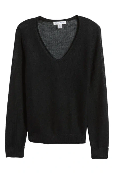 Tommy Bahama Cedar V-neck Linen Sweater In Black