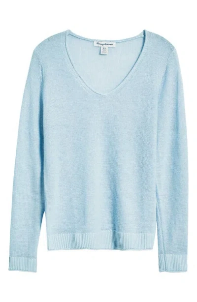 Tommy Bahama Cedar V-neck Linen Sweater In Blue