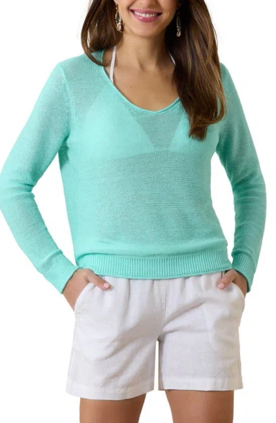 Tommy Bahama Cedar V-neck Linen Sweater In Clear Lake