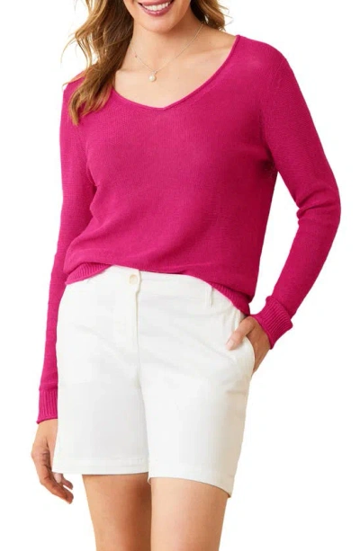 Tommy Bahama Cedar V-neck Linen Jumper In Glowing Azalea