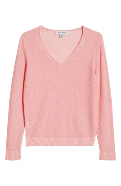 Tommy Bahama Cedar V-neck Linen Sweater In Pink