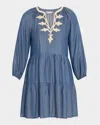 Tommy Bahama Chambray Embroidered Mini Dress In Chambray