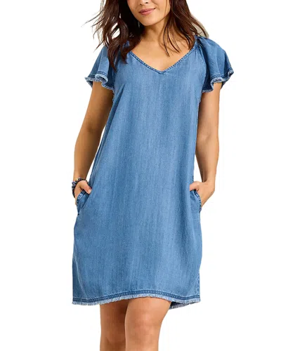 Tommy Bahama Flutter Sleeve Fray Chambray Minidress In Blue