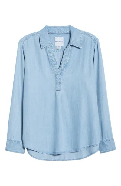 Tommy Bahama Chambray O'lei Popover Shirt In Blue
