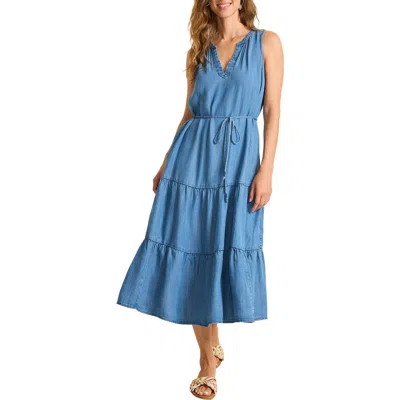 Tommy Bahama Chambray O'lei Tiered Midi Dress In Blue