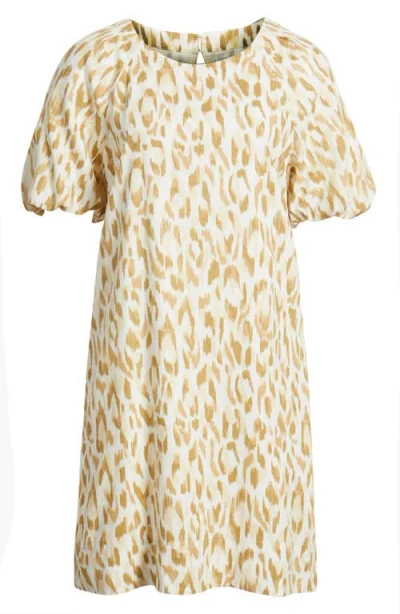 Tommy Bahama Cheetah Cove Puff Sleeve Linen Blend Shift Dress In Multi