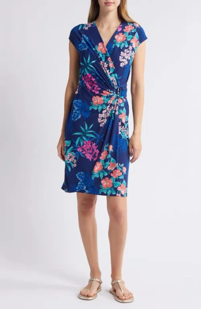 Tommy Bahama Clara Bouquet Short Sleeve Faux Wrap Dress In Blue