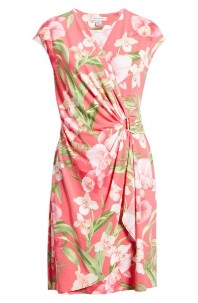 Tommy Bahama Clara Fleur De Lei Wrinkle Resistant Faux Wrap Dress In Paradise Pink