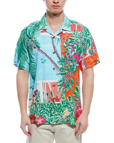 Tommy Bahama Coastal Comforts Tropical Print Silk Camp Shirt In Summer Aqua