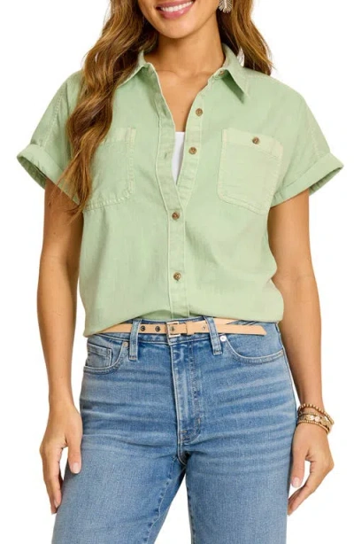 Tommy Bahama Coastal Cotton Twill Short Sleeve Button-up Shirt In Green