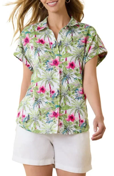 Tommy Bahama Coastal Palms Floral Short Sleeve Linen Button-up Shirt In White
