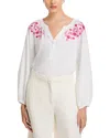 Tommy Bahama Coastal Tide Linen Embroidered Peasant Top In White