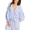 Tommy Bahama Coastalina Balloon Sleeve Stripe Linen Top In Cobalt Haze
