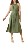 Tommy Bahama Coastalina Halter Linen Midi Dress In Dark Fern