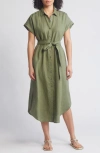 Tommy Bahama Coastalina Linen Midi Shirtdress In Dark Fern