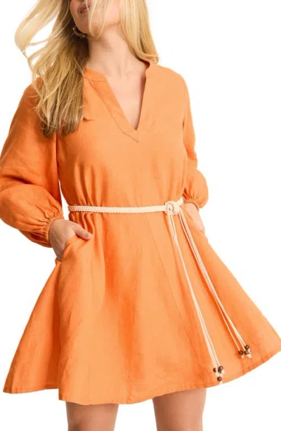 Tommy Bahama Coastalina Long Sleeve Linen Fit & Flare Dress In Crisp Orange