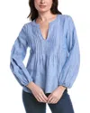 Tommy Bahama Coastalina Pintuck Linen Peasant Top In Blue