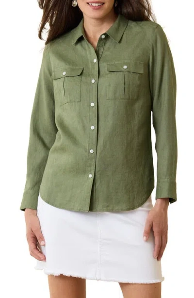 Tommy Bahama Coastalina Utility Linen Button-up Shirt In Dark Fern