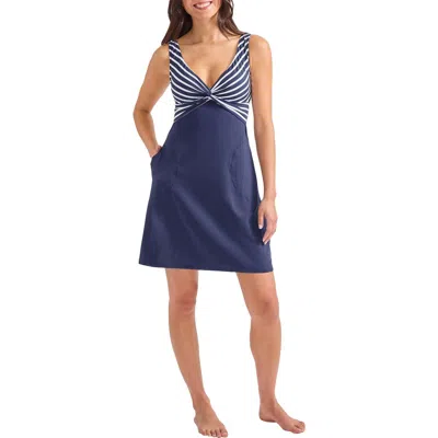 Tommy Bahama Coastline Stripe A-line Swim Dress In Blue