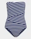 Tommy Bahama Coastline Stripe Bandeau One Piece Swimsuit In Mare Navy