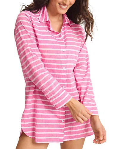Tommy Bahama Coastline Stripe Boyfriend Shirt Swim Cover-up In Pink