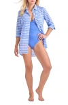 Tommy Bahama Coastline Stripe Long Sleeve Cover-up Boyfriend Shirt