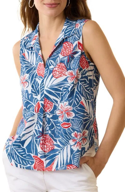 Tommy Bahama Coco Bay Tropical Print Sleeveless Top In Blue
