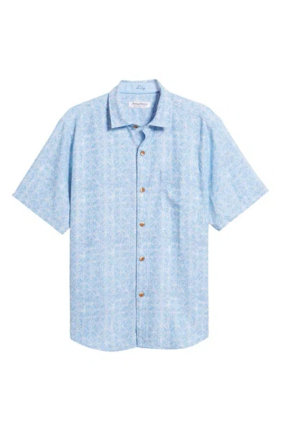 Tommy Bahama Coconut Point Fleur De Geometric Short Sleeve Button-up Shirt In Chambray Blue