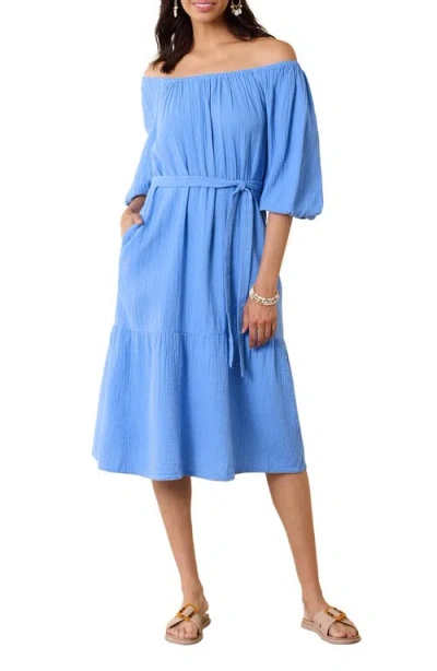 Tommy Bahama Coral Isle Off The Shoulder Midi Dress In Blue Vault