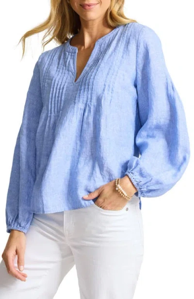 Tommy Bahama Costalina Pintuck Linen Peasant Top In Buccaneer Blue