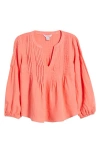 Tommy Bahama Costalina Pintuck Linen Peasant Top In Melon Berry