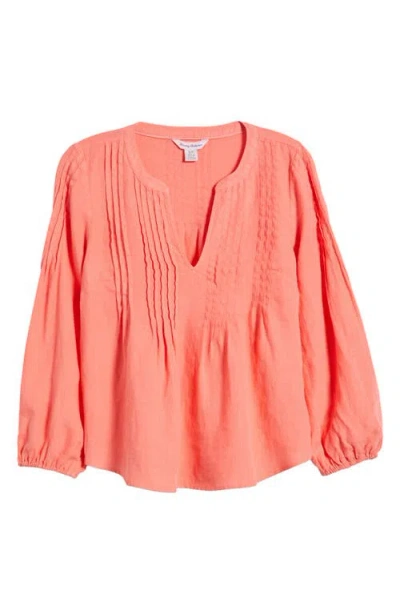 Tommy Bahama Costalina Pintuck Linen Peasant Top In Melon Berry