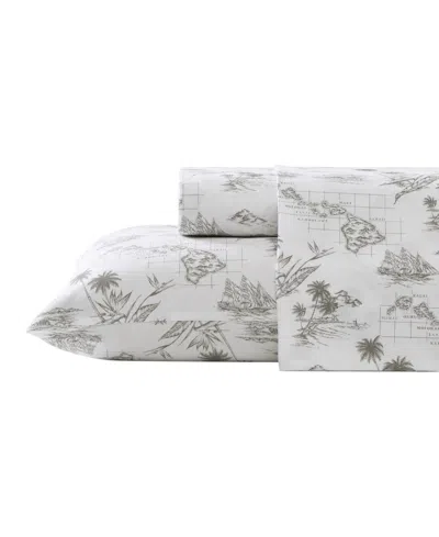 Tommy Bahama Cotton Percale 4 Piece Sheet Set, Queen In Classic Map