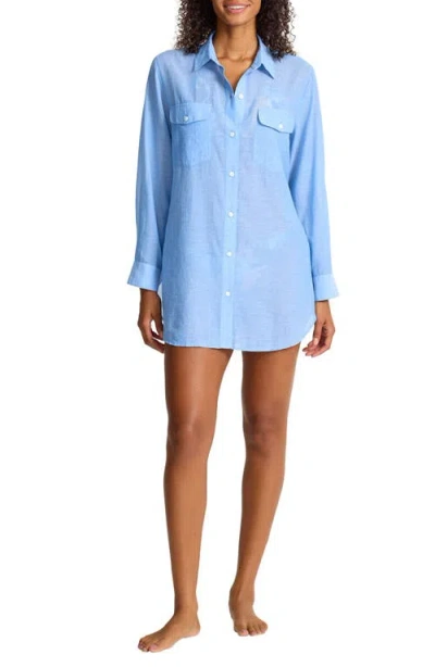 Tommy Bahama Cotton Voile Cover-up Boyfriend Shirt In Blue