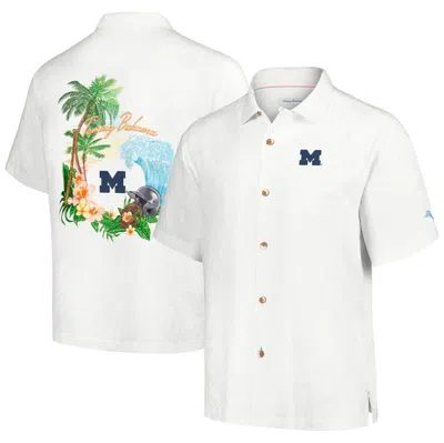 Tommy Bahama Cream Michigan Wolverines Castaway Game Camp Button-up Shirt