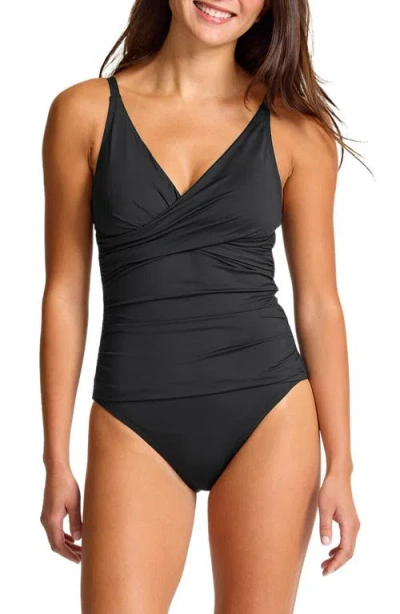 Tommy Bahama Cross Front Upf 50+ One-piece Swimsuit In Black