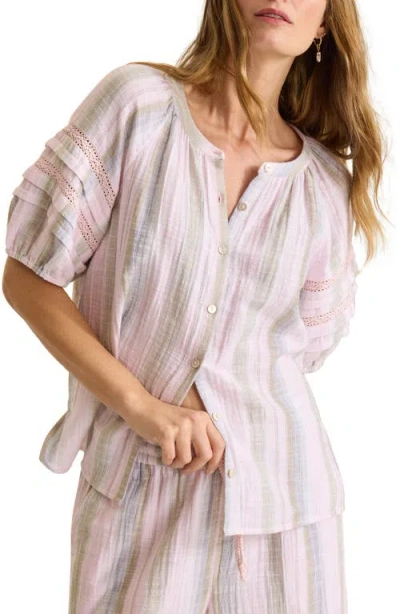 Tommy Bahama Cypress Grove Stripe Gauze Button-up Top In Pink