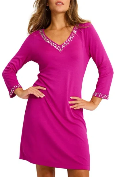 Tommy Bahama Darcy Bejeweled V-neck Dress In Spring Fuchsia