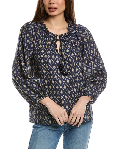 Tommy Bahama Diamond Cay Smocked Linen-blend Peasant Top In Blue