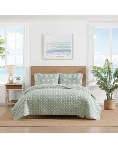 Tommy Bahama Diamond Isle Cotton Reversible Quilt Set In Green