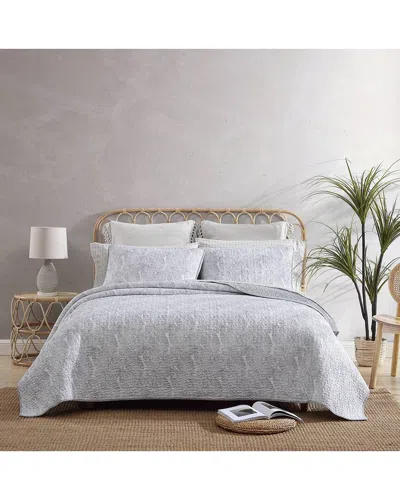 Tommy Bahama Distressed Water Leaves Of Cotton Reversible Quilt Set In Grey