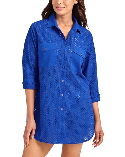 Tommy Bahama Eyelet Boyfriend Shirt Swim Cover-up In Blue