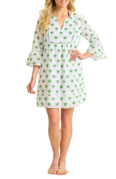 Tommy Bahama Eyelet Cove Split Neck Bell Sleeve Upf 50+ Cover-up Dress In Multi