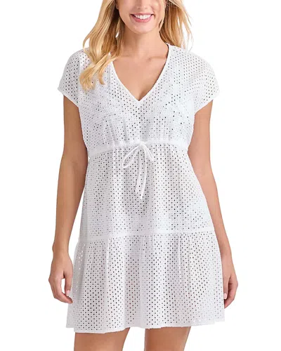 Tommy Bahama Eyelet Cove V Neck Swim Cover-up Dress In White