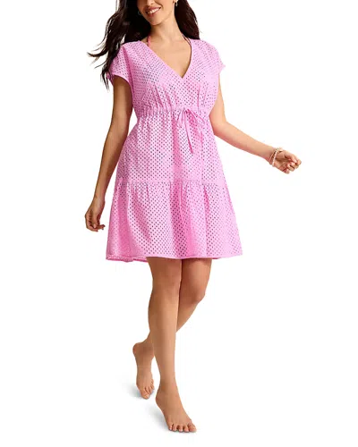Tommy Bahama Eyelet Cove V Neck Swim Cover-up Dress In Pink